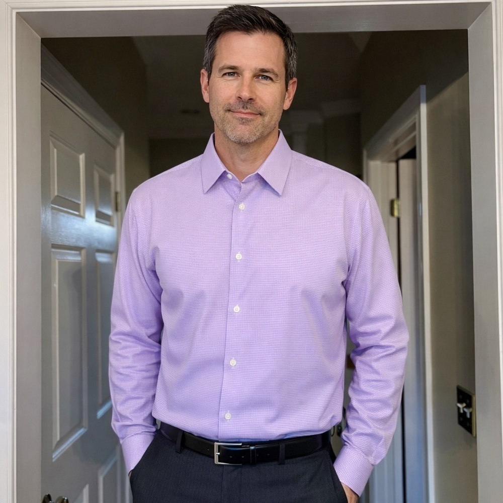 NWT Men's Duchamp London Slim Fit Purple Cotton Stretch Dress Shirt XXL or 18.5